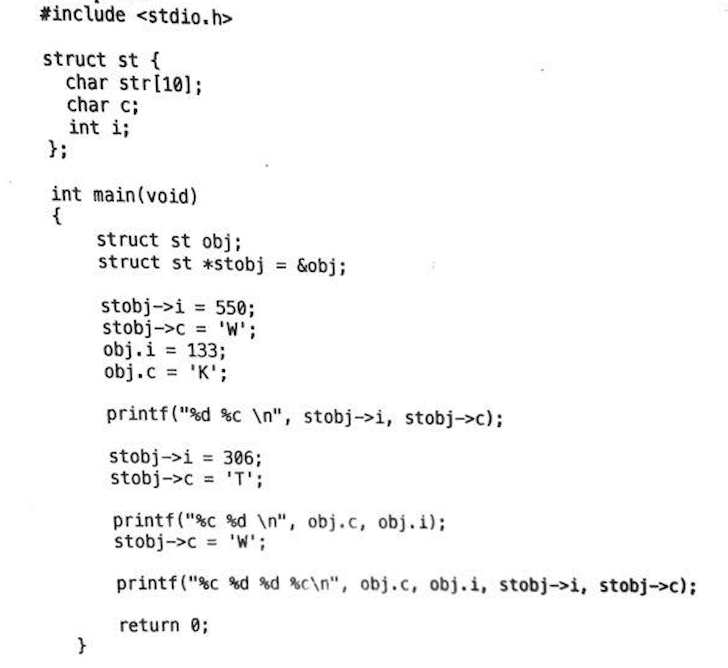 what is the output? #include struct st char str[10]; char c; int