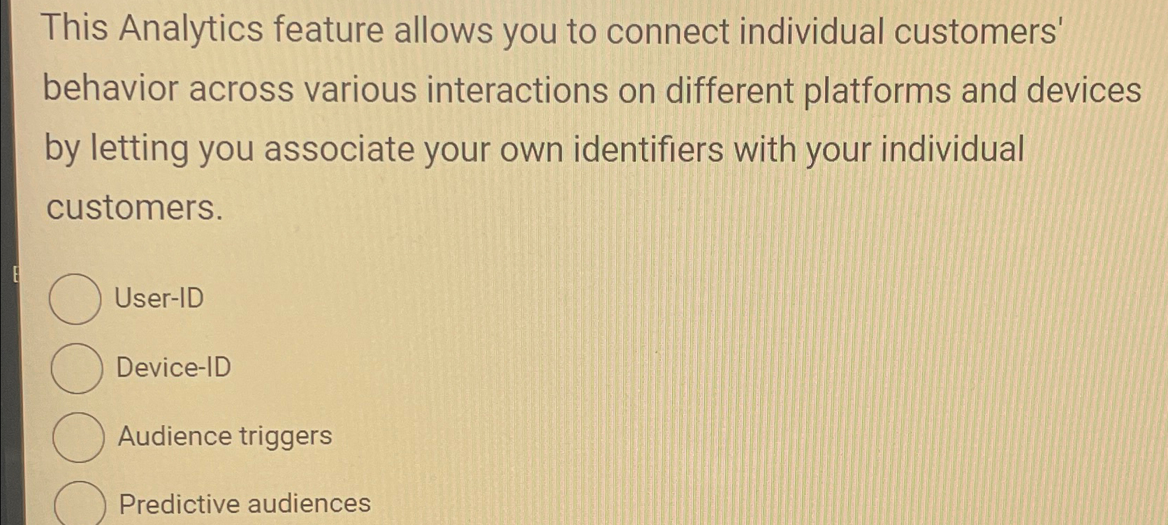  This Analytics feature allows you to connect individual customers' behavior across