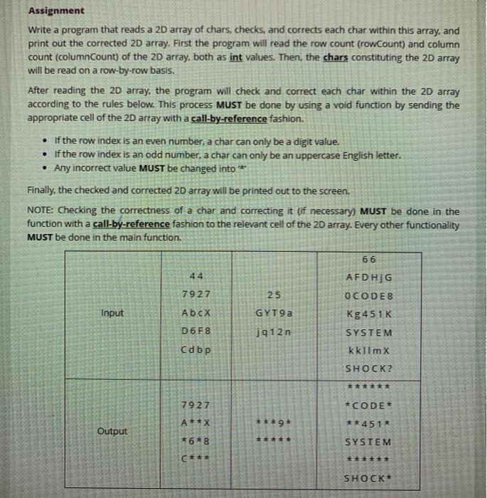  c++ Assignment Write a program that reads a 2D array of