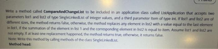 parameters list and list of type Singlelinked List of integer values and