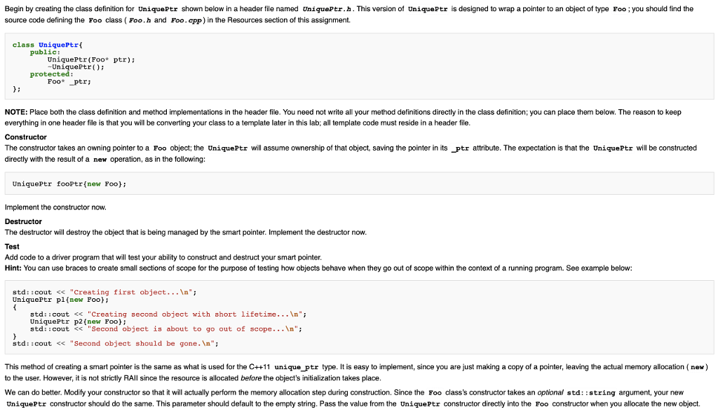 smart pointer need c++ format Begin by creating the class definition for