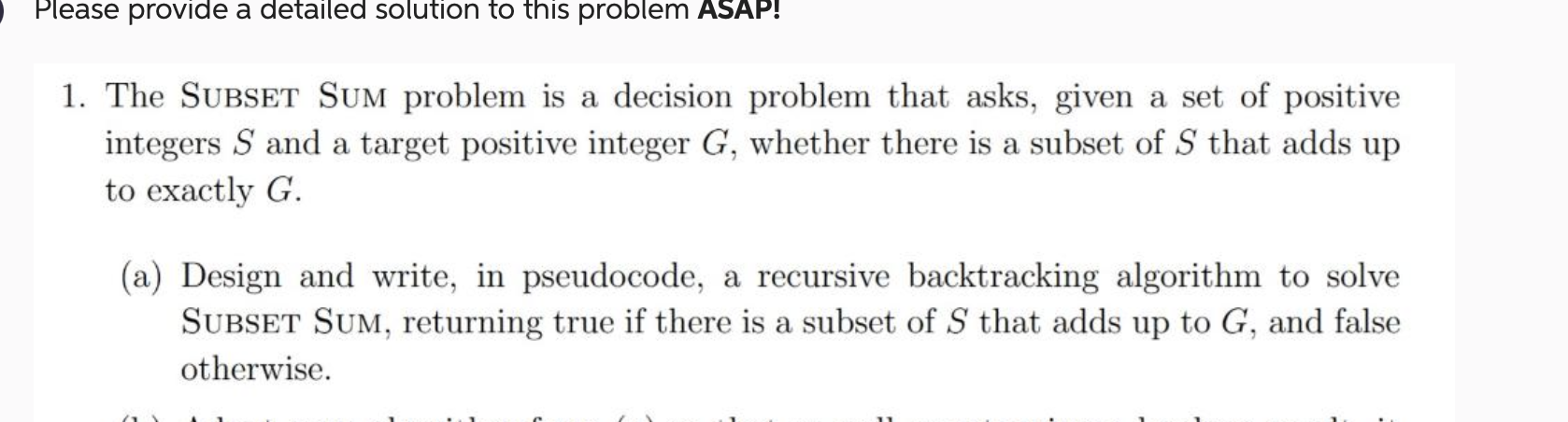  Please provide a detailed solution to this problem ASAP! The Subset