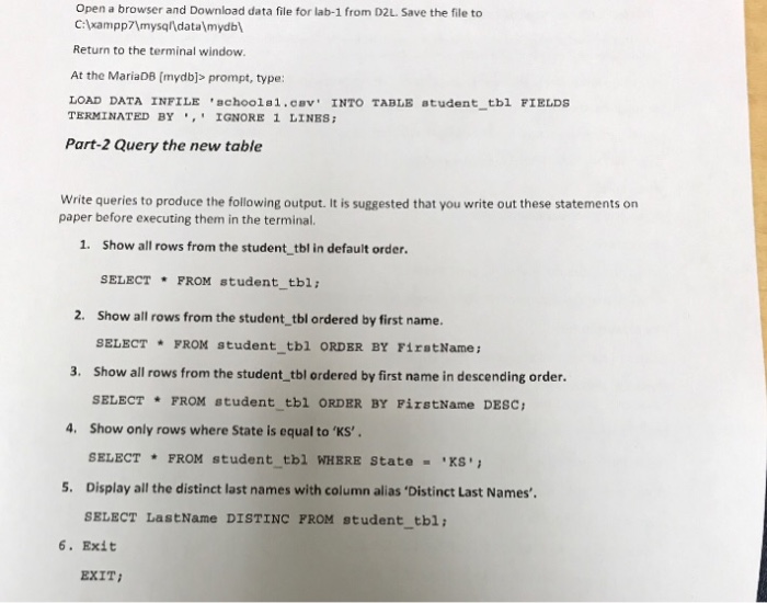 For this lab you will work from the MySQL command line to