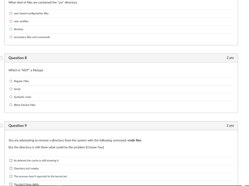  O user based configuration files O user profiles O libraries Osecondary