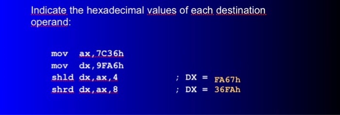  Assembly Language for x86 Processors Ch: Interger Arithmatic Indicate the hexadecimal