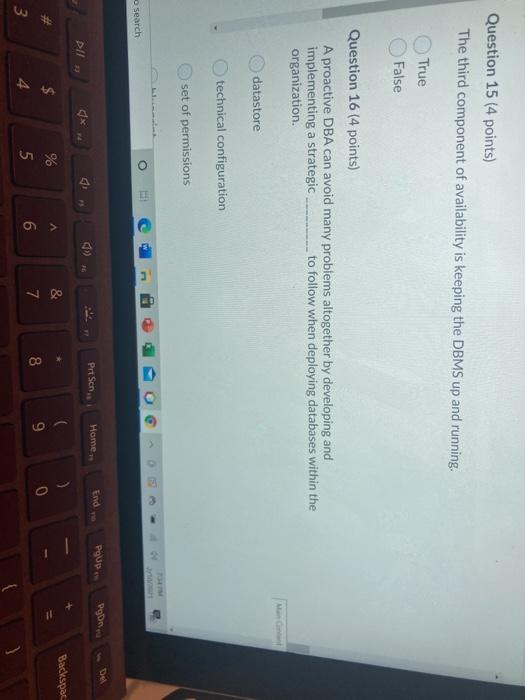 Question 6 (4 points) An E/R diagram graphically depicts the entities and