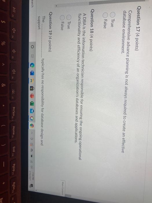 relationships of a data model True False Main C Question 7 (4