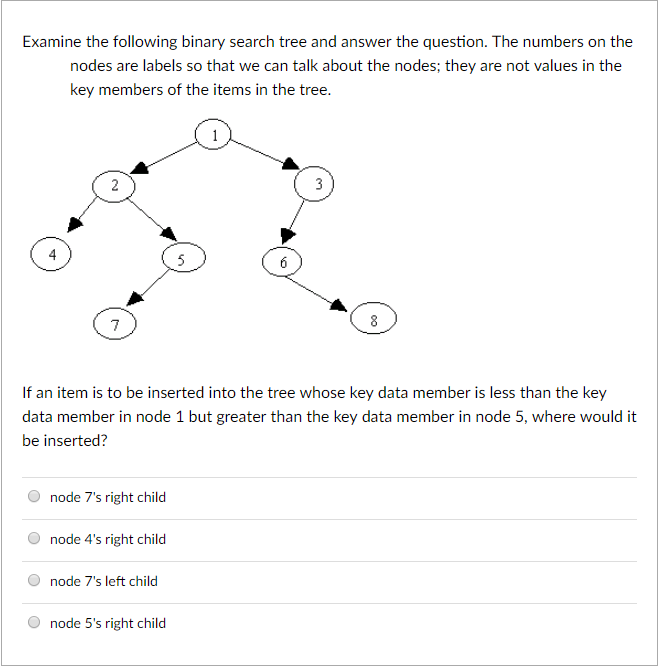Examine the following binary search tree and answer the question. The