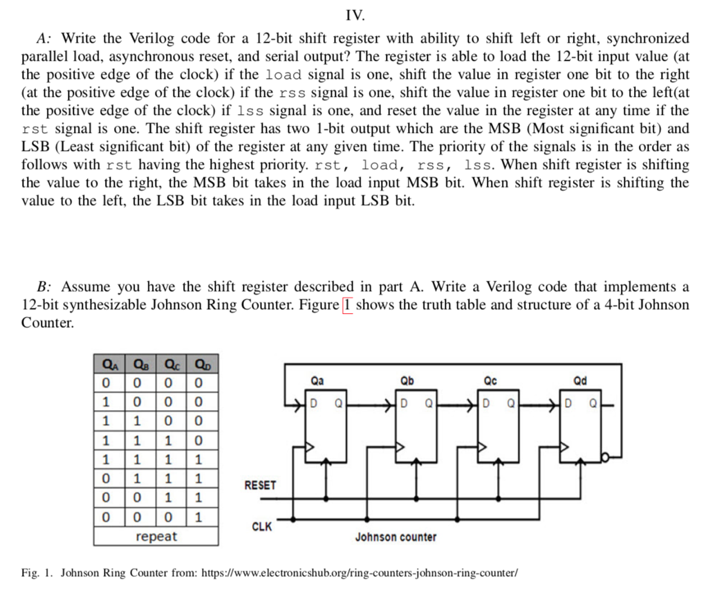  IV. A: write the Verilog code for a 12-bit shift register