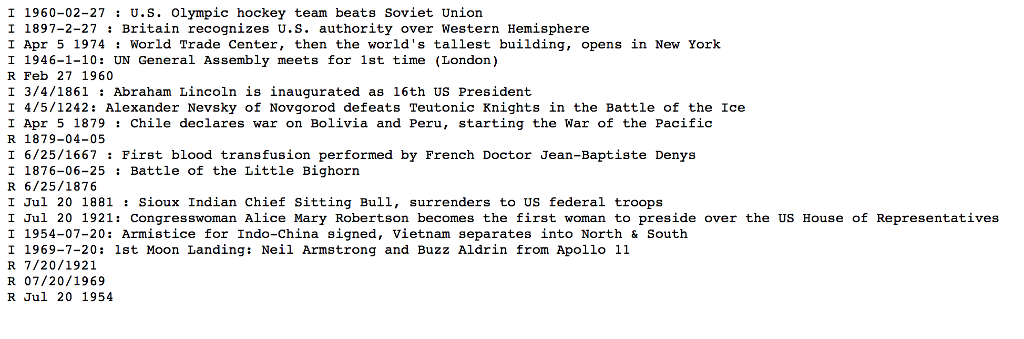 look up strings (i.e., events) associated with dates. One catch here is