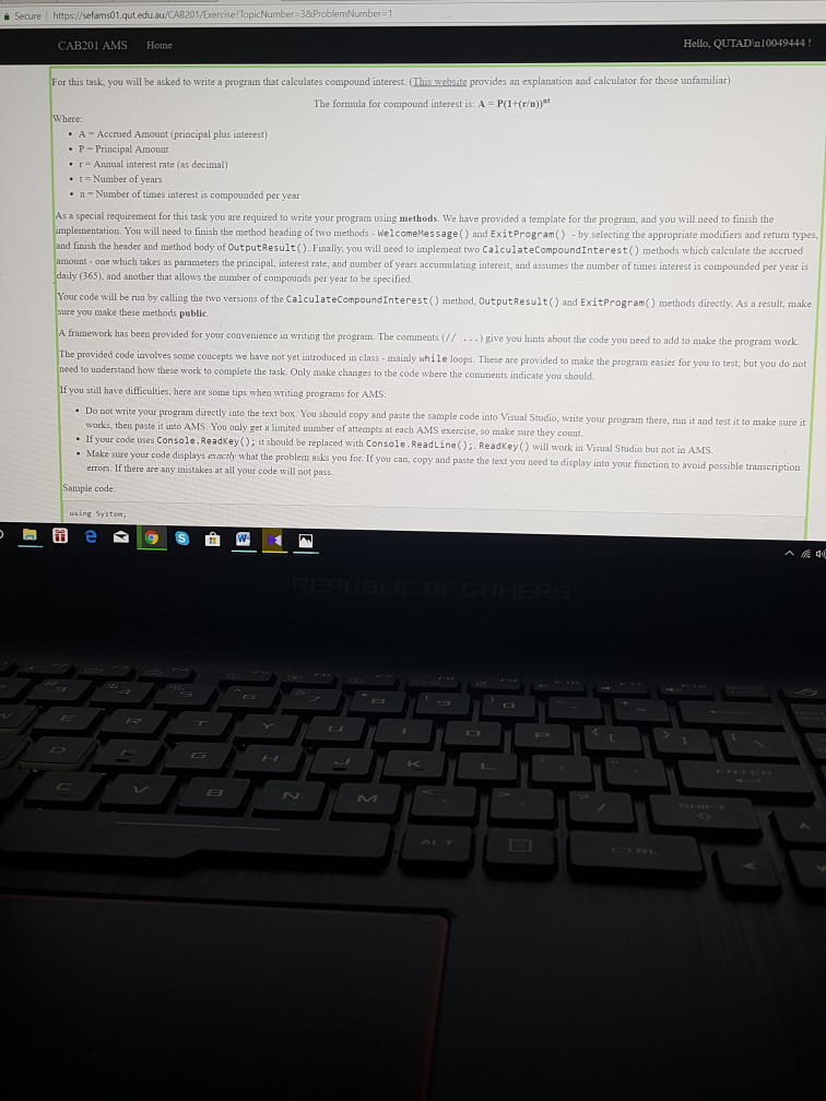  write a programme for calculating compound interest in AMS