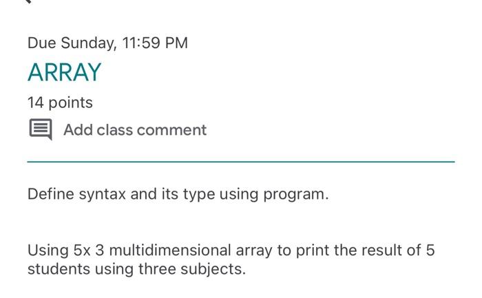  Define syntax and its type using program. Using 5x 3 multidimensional
