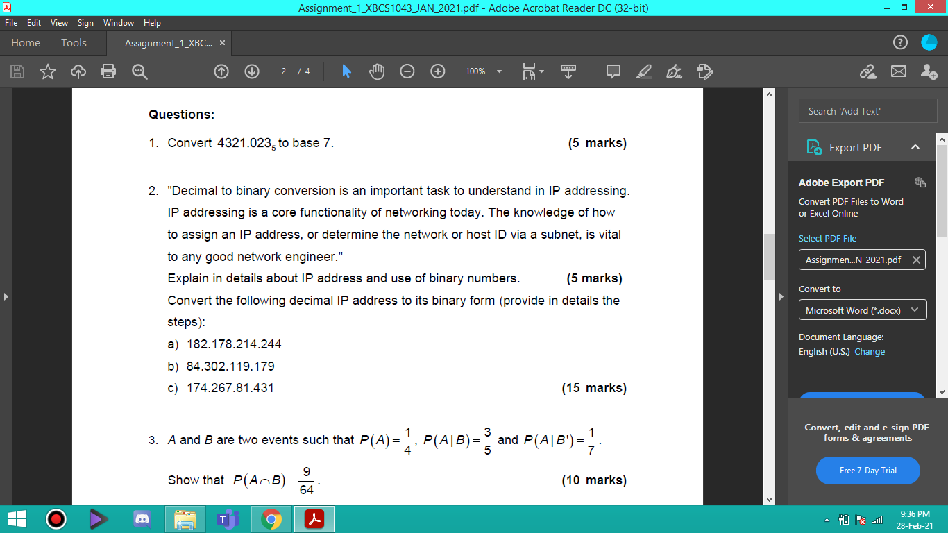  Assignment_1_XBCS1043_JAN_2021.pdf - Adobe Acrobat Reader DC (32-bit) File Edit View Sign