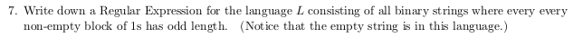  Write down a Regular Expression for the language L consisting of