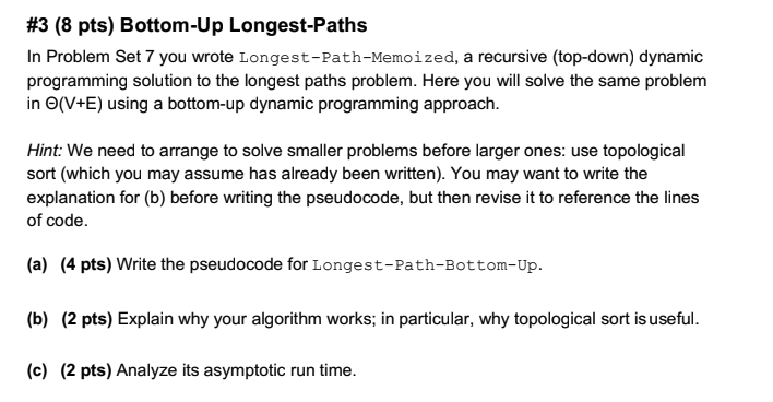 Longest-path-bottom up for a minimum spanning tree* #3 (8 pts) Bottom-Up