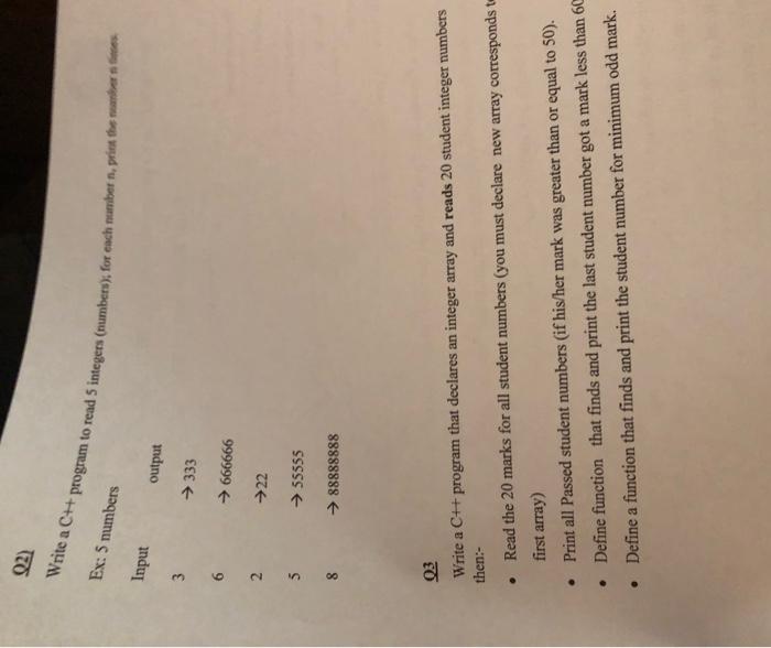  Ex: 5 mumbers Q2) Write a C++ program to read 5