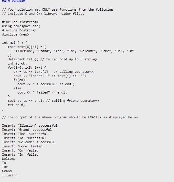 class called "DataStack" that will store any number of strings (where each