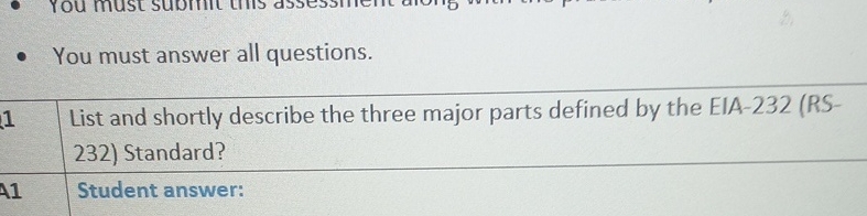 You must answer all questions. \table[[1,List and shortly describe the three