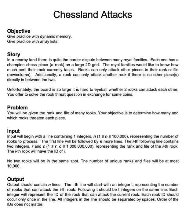  In C language please! Chessland Attacks Objective Give practice with dynamic