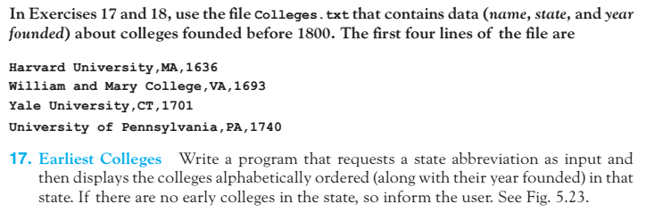 Using python, write code for problem. The text file Colleges.txt is used