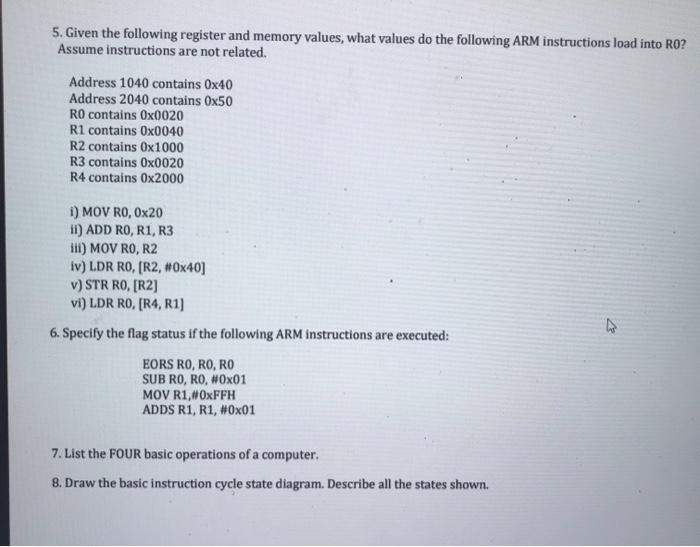 instructions are executed. EOR RO, RO, RO MOV R1, #OxFFFFFFFF MOV R2,