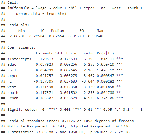 a years education and its standard error. b) Now assume any observation