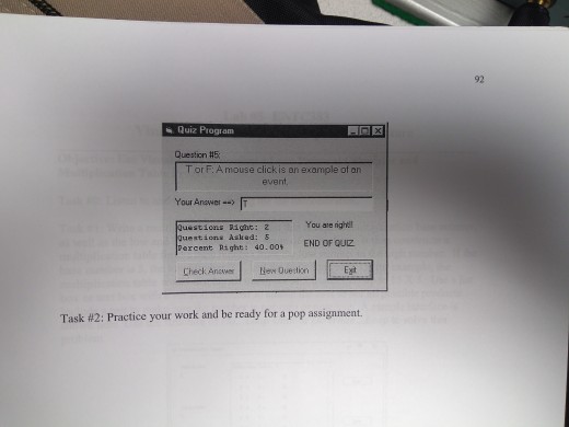 Basic to develop a Graphical User Interface (GUD) for administering a quiz
