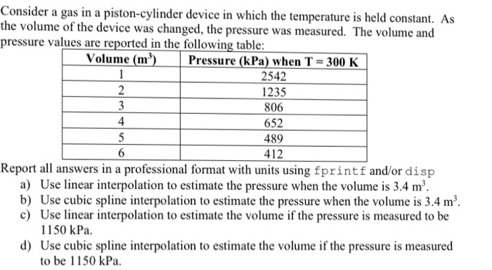  Using MATLAB codes Consider a gas in a piston-cylinder device in