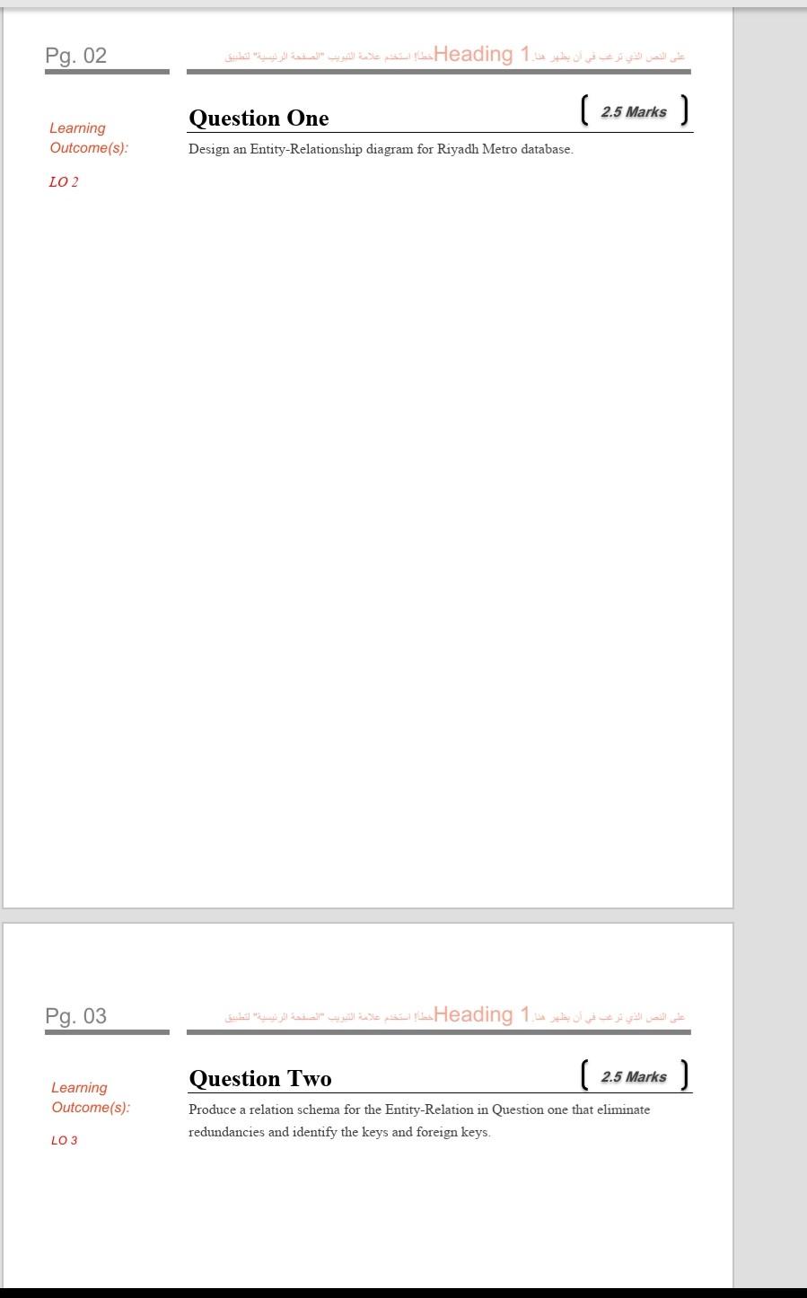  Pg. 02 1 Heading " ( 2.5 Marks ) Learning Outcome(s):