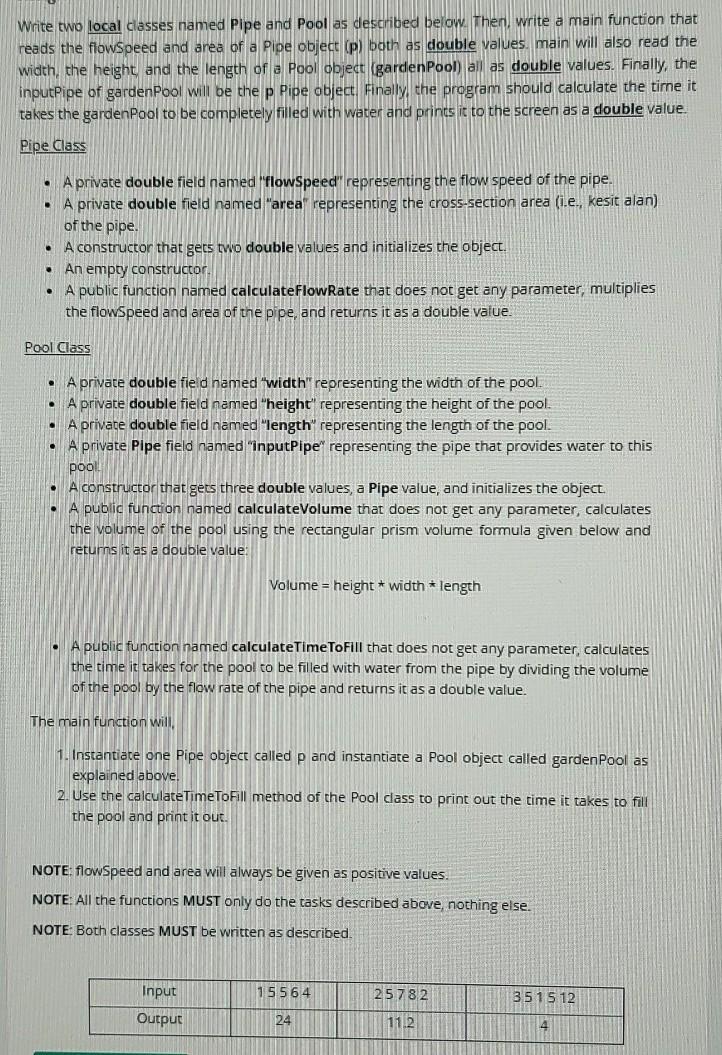  c++ #include Write two local classes named Pipe and Pool as