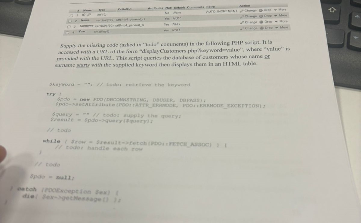  Supply the missing code (asked in "todo" comments) in the following