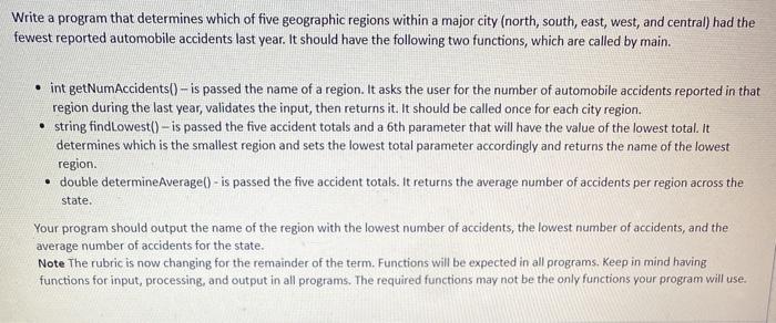  Write a program that determines which of five geographic regions within