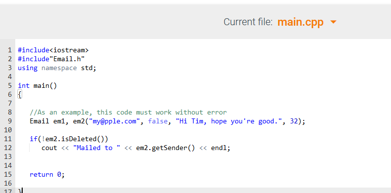 EmailMsg will contain the following 4 private attributes and their types: string