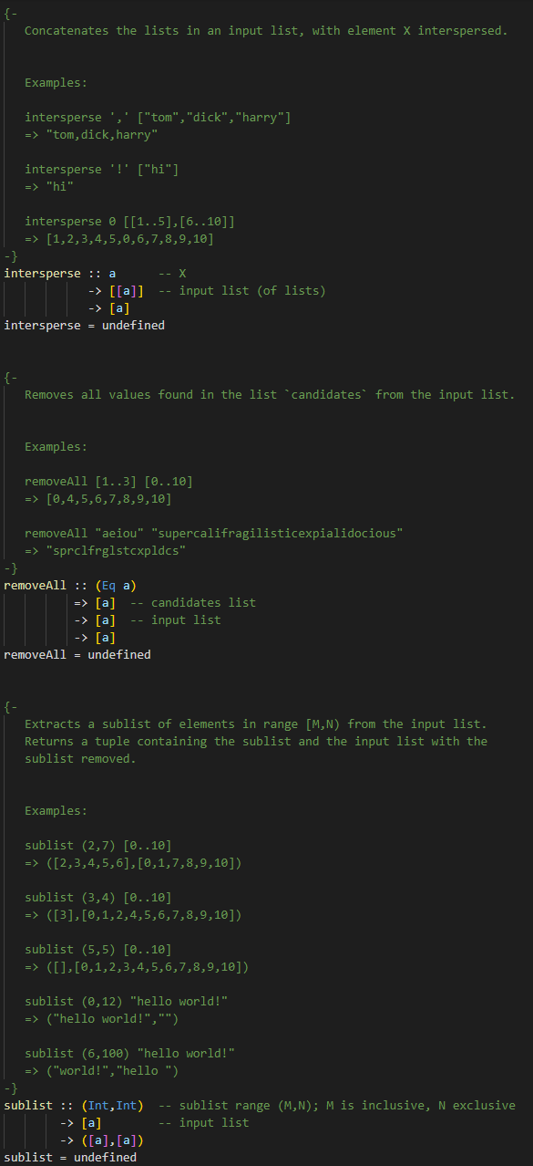 Below you will find the declarations for functions that require implementation using