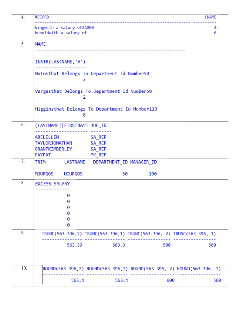 the PL/SQL that applies single row function in order to get the