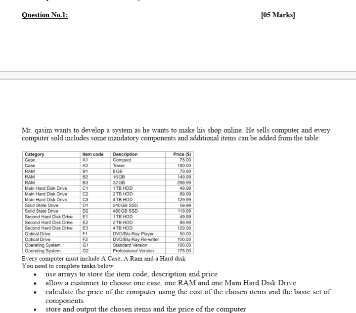  Make the Program in C language Question No.1: [05 Marks] Mr.