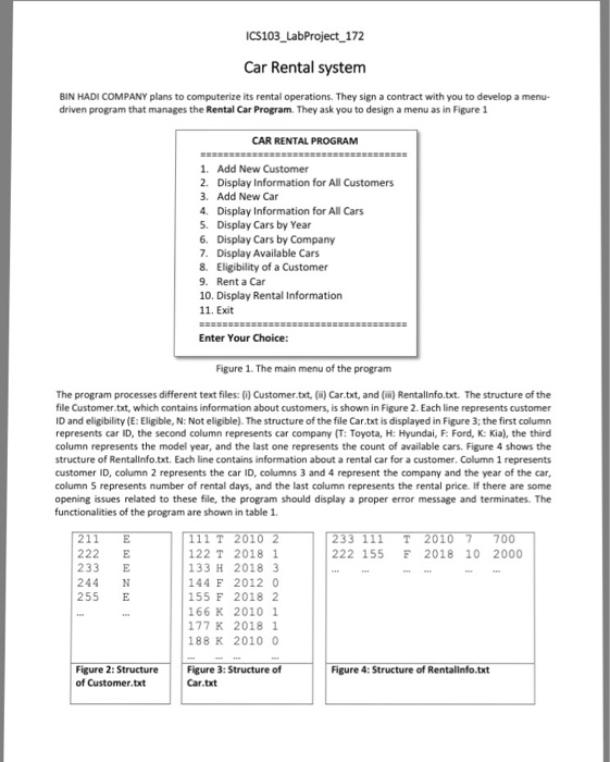  Write the following program in C++ language. ICS103 LabProject 172 Car