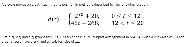  Plot d(t),v(t) and a(t) graphs for 0t20 seconds in a 31