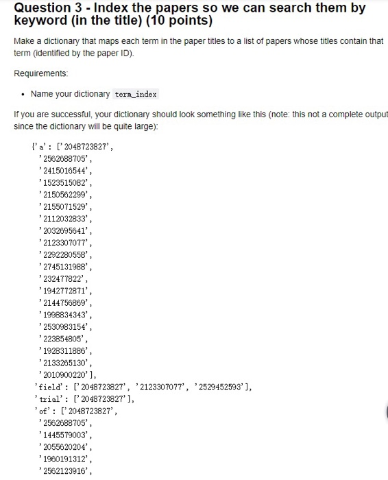  python&notebook Question 3 - Index the papers so we can search