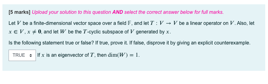 [5 marks] Upload your solution to this question AND select the