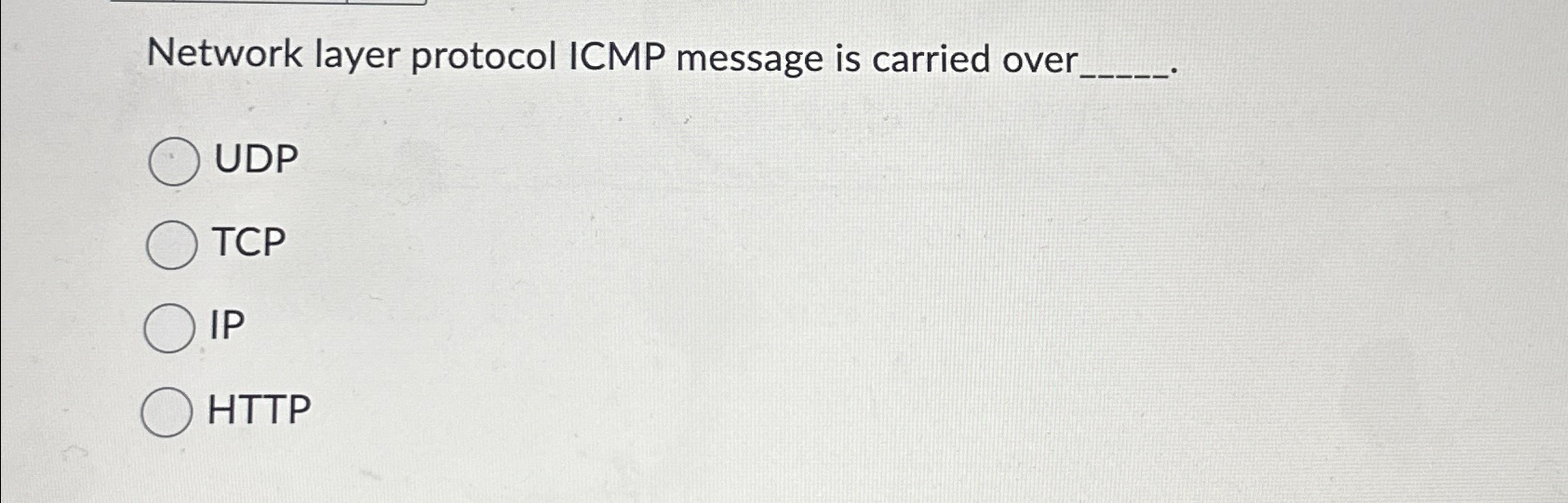 Network layer protocol ICMP message is carried over UDP TCP IP