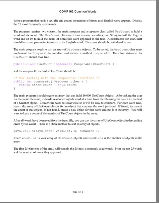  COMP163 Common Words Write a program that reads a text file