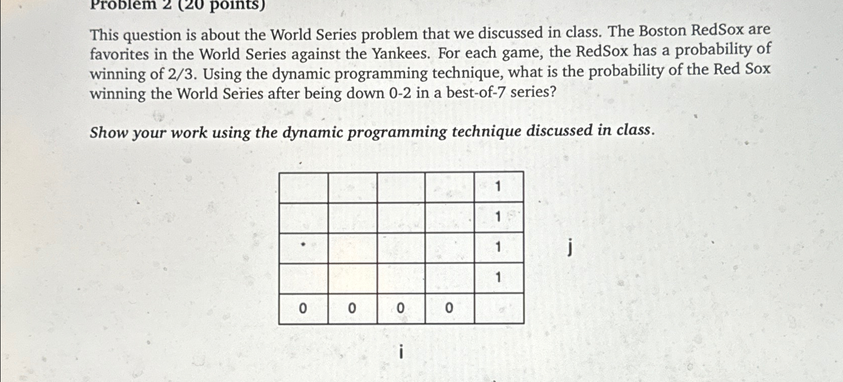  This question is about the World Series problem that we discussed
