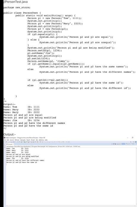 and mutator methods as well as an equals() and a toString() method