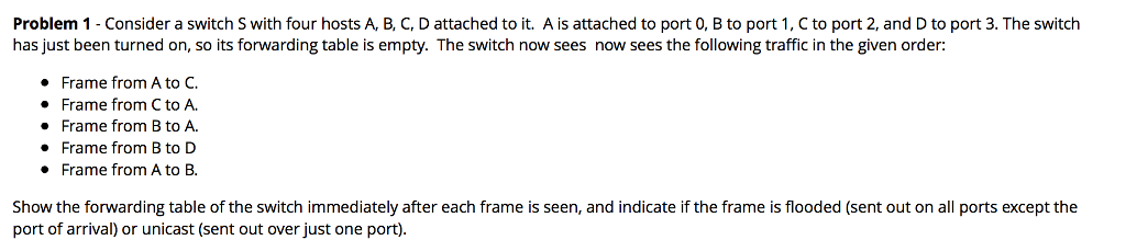  Problem 1 - Consider a switch S with four hosts A,