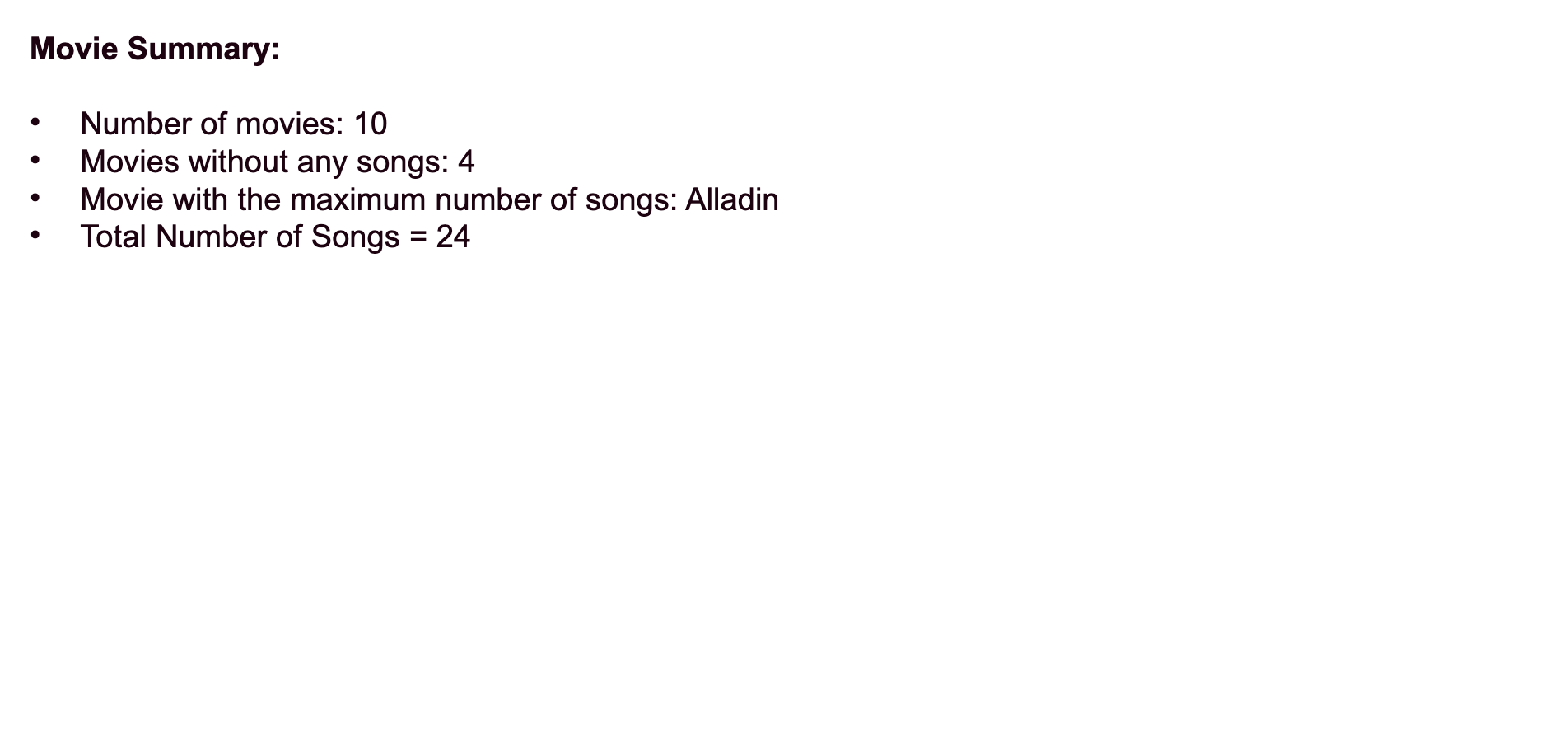 movies. Please feel to add, change, edit the test data. 1, West