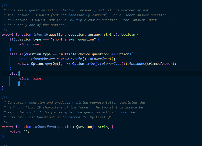  ??**** Consumes a question and a potential "answer", and returns whether