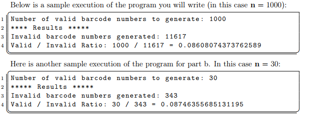 Write a program (q4.py) that generates random barcode numbers and uses the