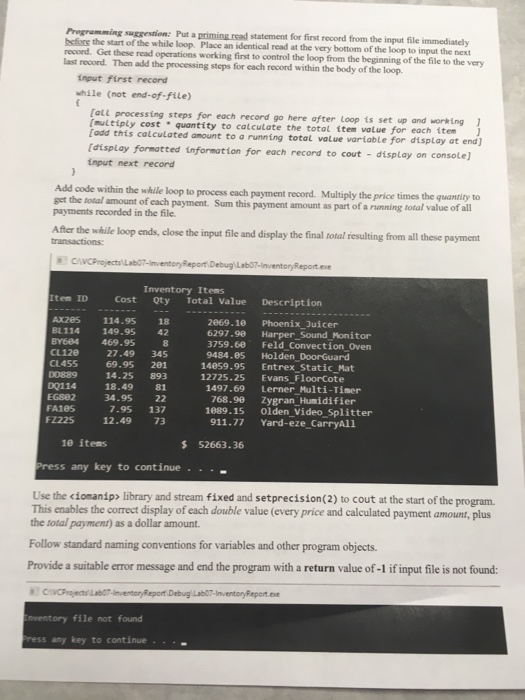 123 C++ Programming Fundamentals Lab07-Inventory Report Inventory Report from File Records Create