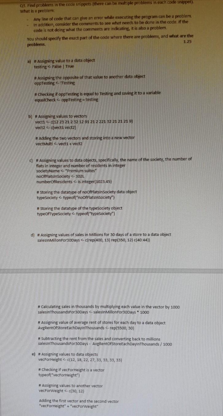  ( R/R Studio) 03. Find problems in the code snippets (there